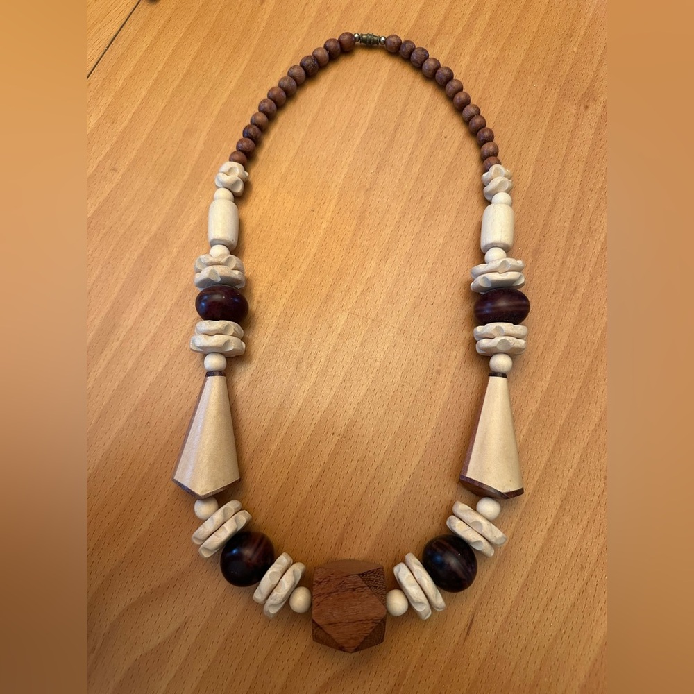 Vintage Chunky Wooden Bead Statement Necklace